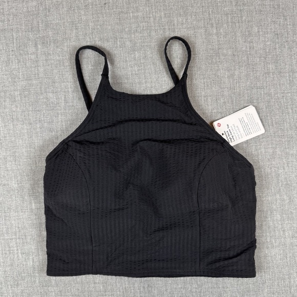 lululemon athletica Other - Lululemon Swim Top Size Extra Small Black Seersucker High Neck Long C/D Cups NWT
